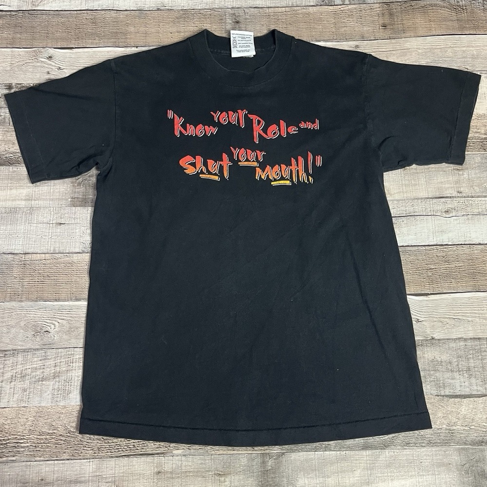 The Rock Shirt Youth XL Black Vintage 90s Know Your Role And Shut Your Mouth WWF